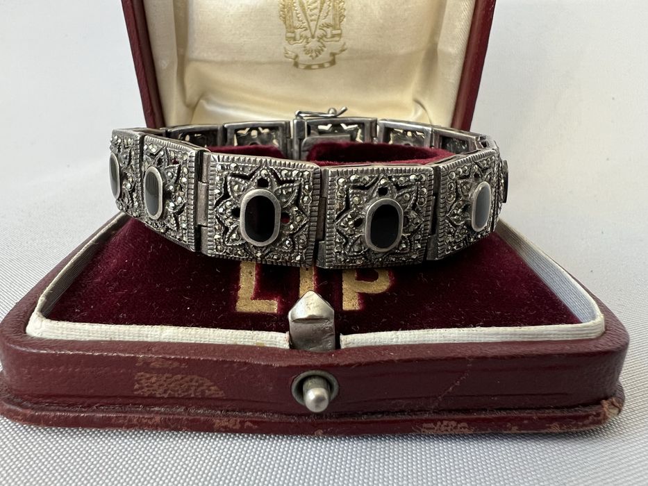 Bratara din argint, onix si marcasite