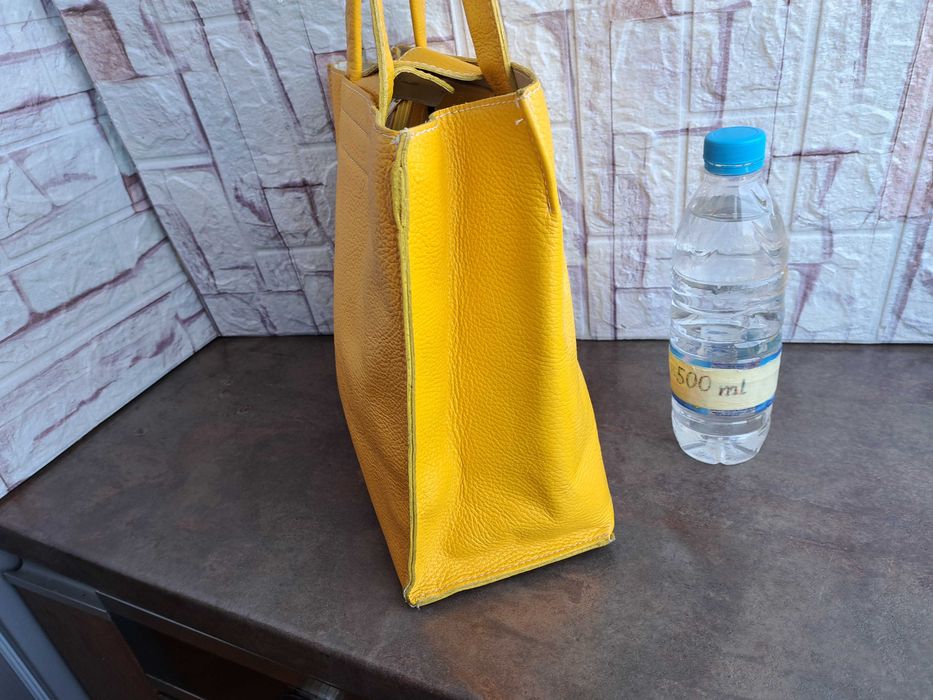 дамска чанта,жълта торба-естествена кожа