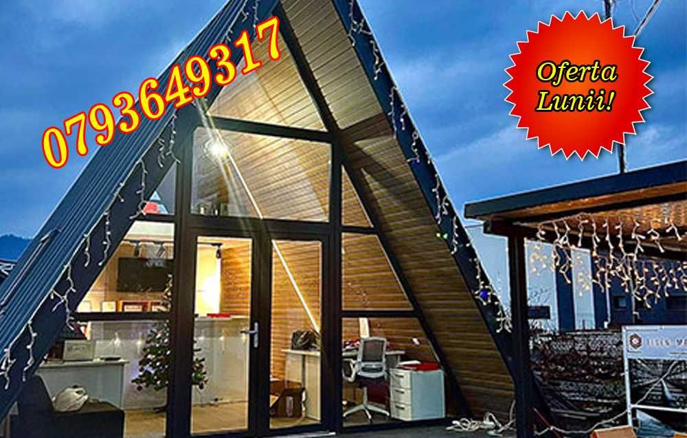 Vand case modulare pe structura metalica cabane tip A moderne la cheie