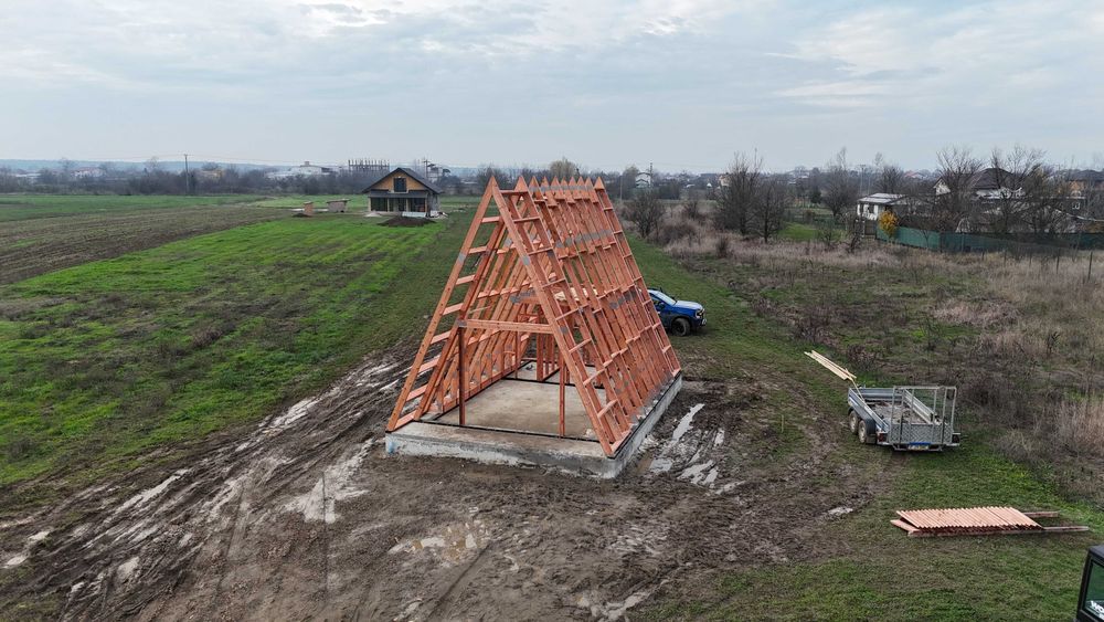 Construim Cabane A-Frame din lemn Certificat C24 si tehnologie MiTeck