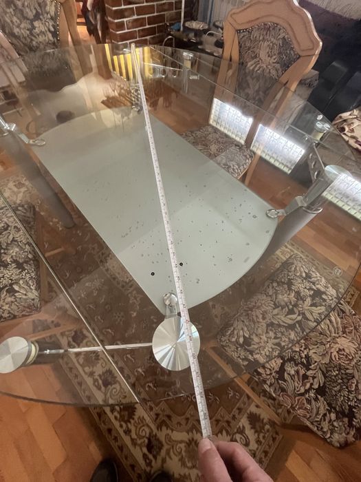 Masa de sticla rotunda noua, cu laterale demontabile si polita suplimentara interioara