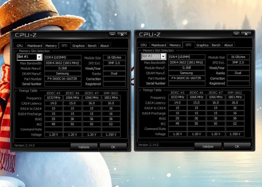 32GB DDR4 3600MT/s C16, G.Skill, B-Die.