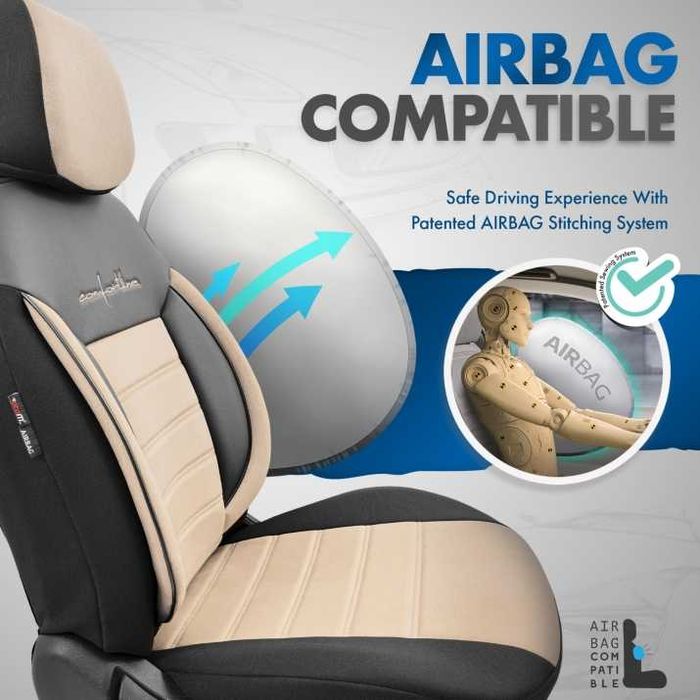 Луксозна Тапицерия OTOM текстил с еко кожа COMFORT LINE Design – Бежово-Черна с бежов шев