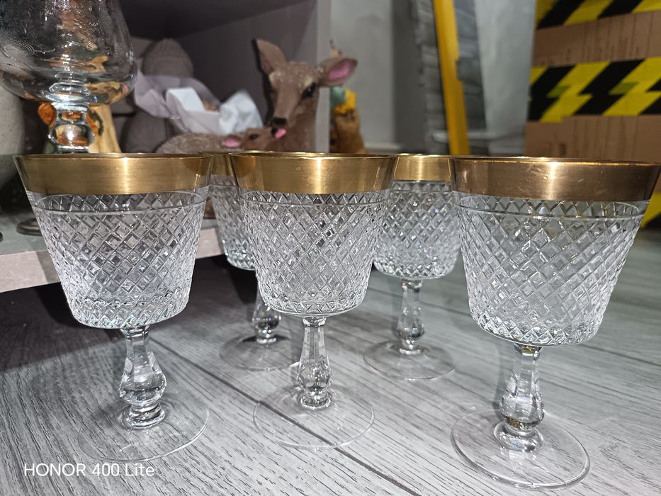 Pahare Cristal placate cu Aur de 24K Vintage