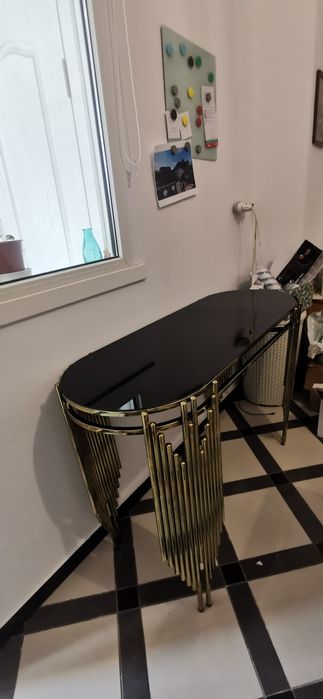 Masă din sticla cu picioare metalice stil Art deco