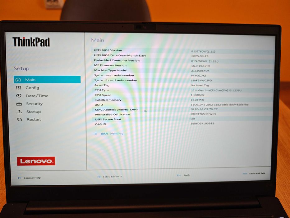 Lenovo Thinkpad E14 gen 4, 16GB DDR4 RAM, 256GB SSD, Intel Core i5-1235U
