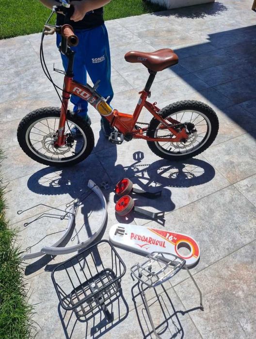 Bicicleta Go Kart 16 inch RDB, pentru copii 4-6 ani, disc frana fata/spate, culoare rosu