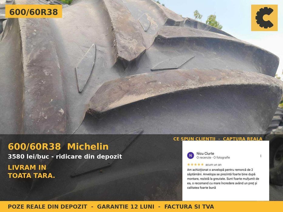 ANVELOPE 600/60R38 Michelin Cauciucuri Tractor Spate 4x4 Fendt Claas Deutz Valtra SH GARANTIE 12 Luni Factura TVA