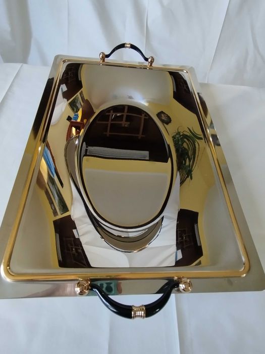 Vas cu capac inox, ornamente aur 24 karate (cu certificat)