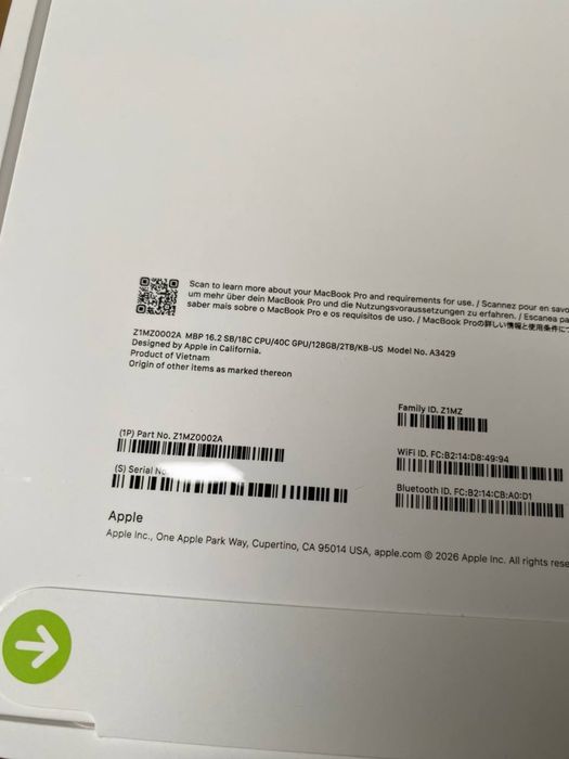 Macbook pro 16 m5 Max 40/128/2trb