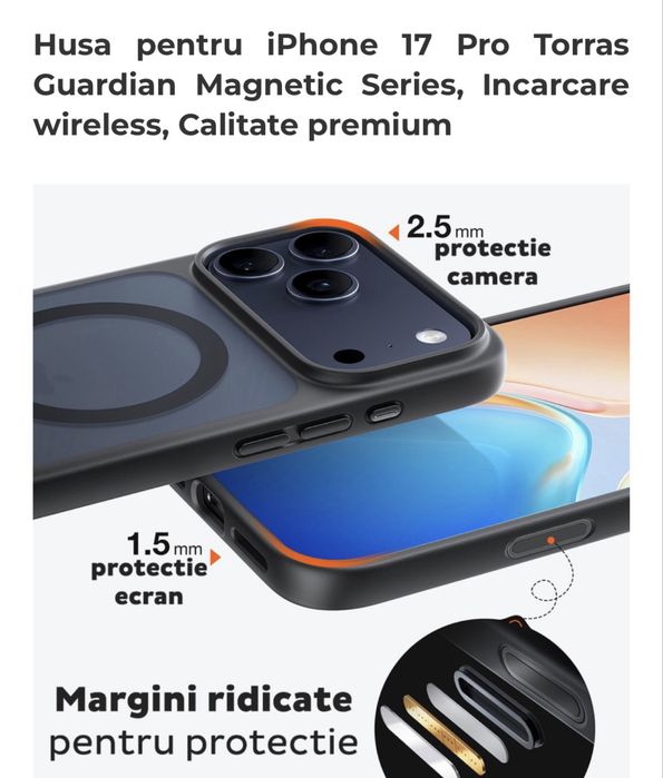 Huse noi iphone 17 pro  Torras Guardian si Benks Mist black rama metalica camere