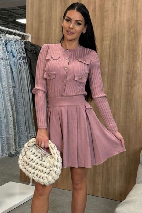 Сет плетен плетиво пола и жилетка блуза