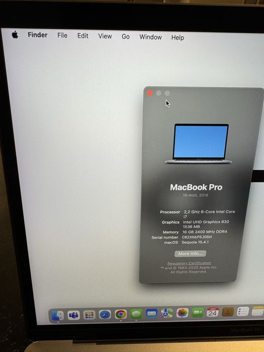 Macbook Pro 15' 2018 256SSD Intel Core i7 16GB RAM