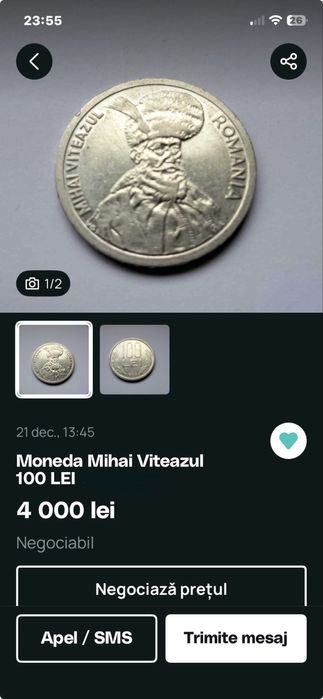 Moneda 100 lei, cu chipul lui Mihai Viteazul