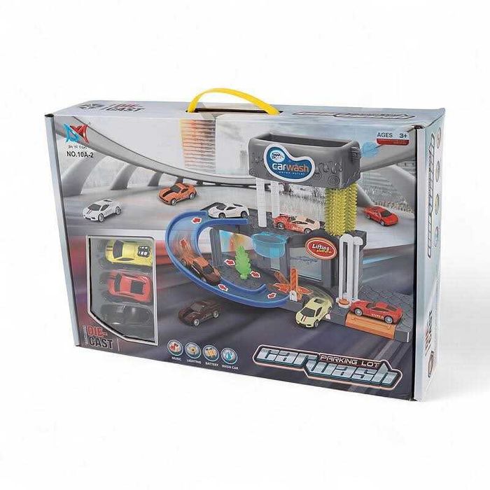 Паркинг автомивка с течаща вода и коли, с ефекти