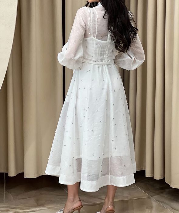 Рокля кристали лен и памук