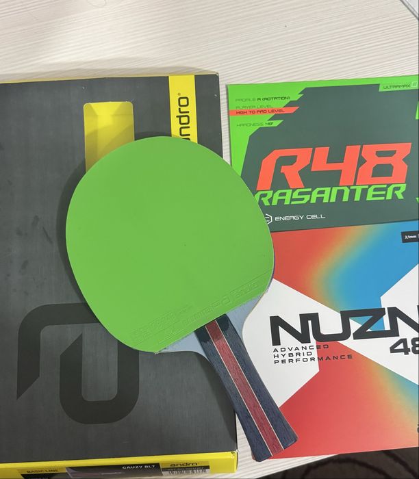 Paletă tenis de masă Andro Gauzy BL7 OFF + Rasanter R48 + NUZN 48