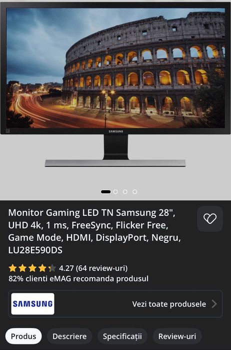 Set 2 Monitoare Gaming Samsung 28" UHD 4k LU28E590DS & LU28E590DSL/EN