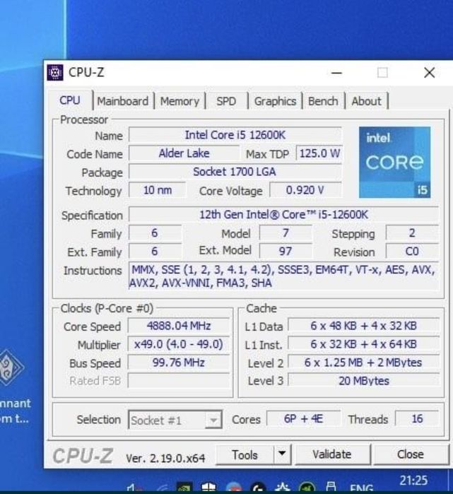 Процессор Intel core i5 12600K