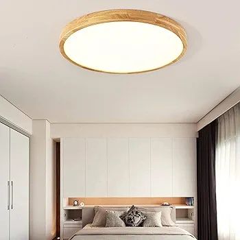 LED плафон за таван Ф50см дървена основа дистанционно