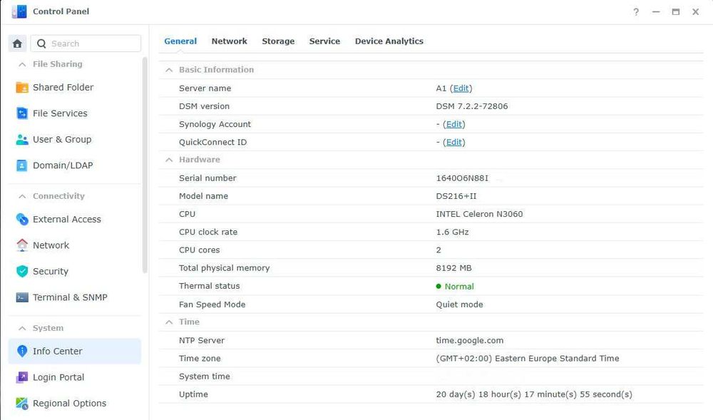 NAS мрежови сторидж Synology DS216+II, 8Gb RAM, 2 bay