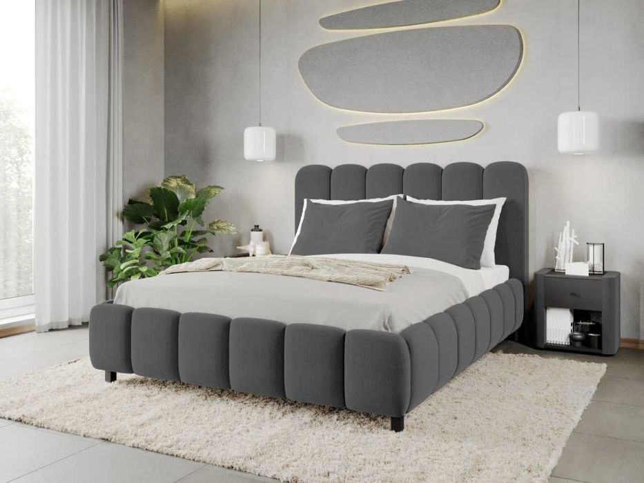 Pat Tapitat Bari Gri Inchis Velluto 19 cu somiera rabatabila si lada