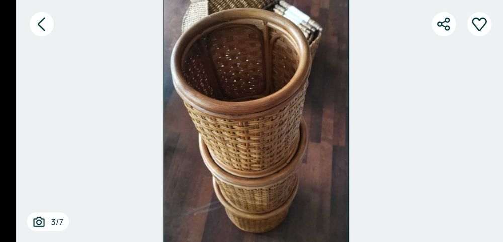 cos rotund ratan bambus natural set de 3