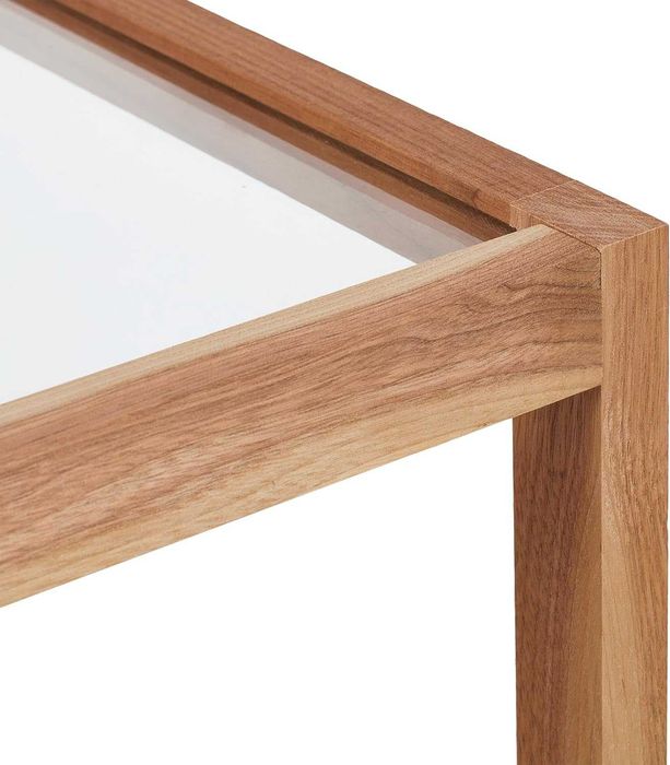 Маса от естествен орех със стъклен рафт 40х80х40см