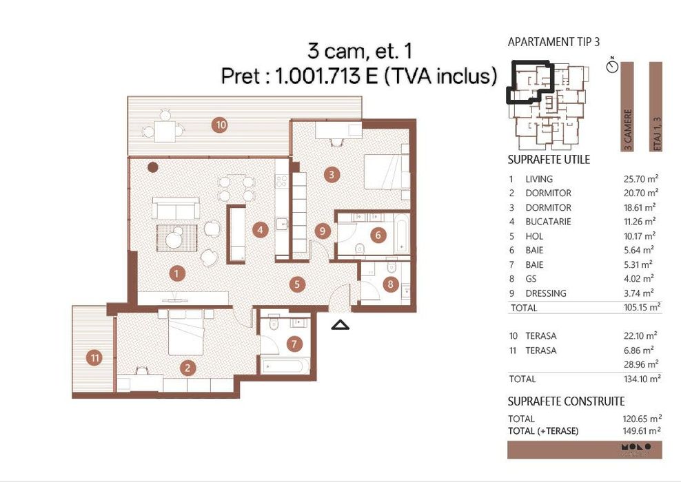3 camere tip duplex | Terasa 20 mp | Floreasca | Cladire noua 2026