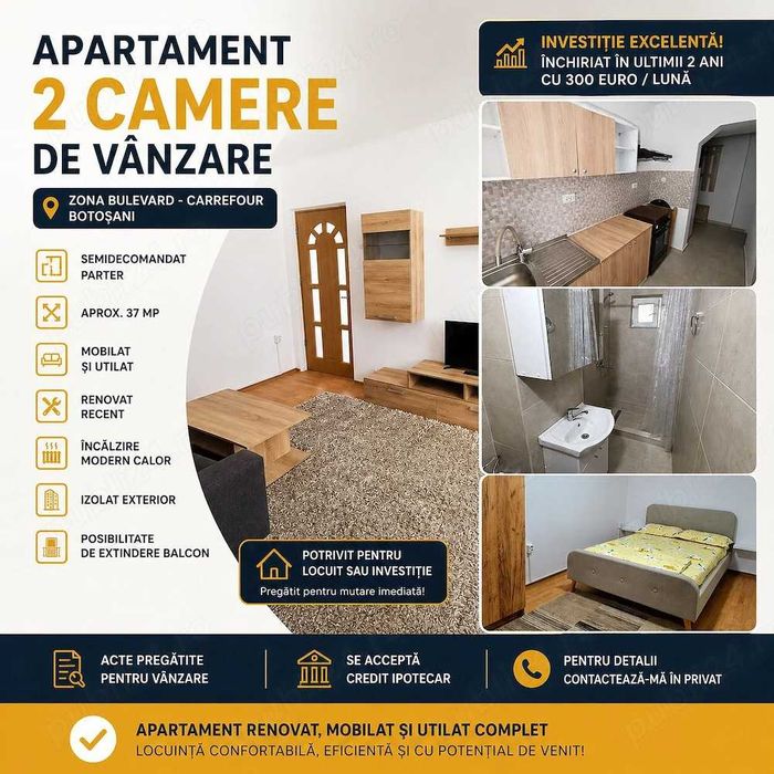 Vand Apartament 2 camere | Parter | Bulevard Carrefour Botoșani | Ideal investiție — fotografia 1