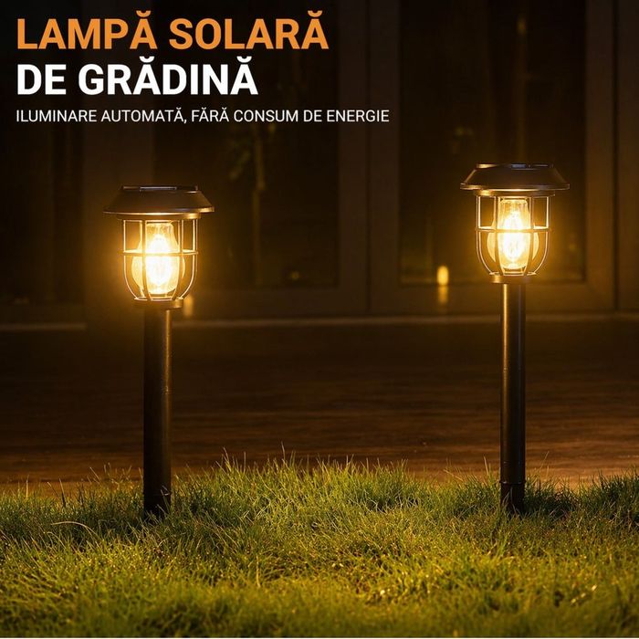 2 bucatii Lampă Solară de Grădină 48 cm, Felinar LED 13cm,Portabila cu Panou Solar Integrat,Țăruș,Montaj in Sol