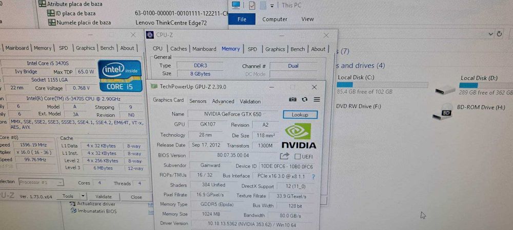 Unitate Lenovo i5 3470S- 8 GB RAM-HDD 500 GB-video GTX 650-GTA V-CS GO