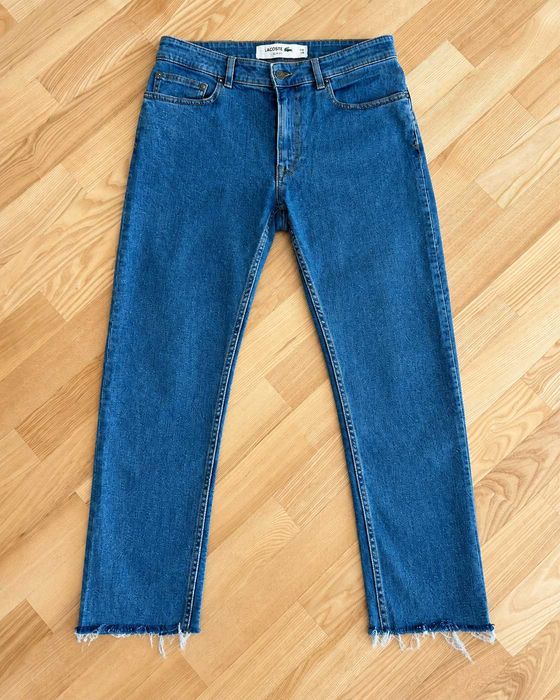 Blugi Lacoste bărbați Slim Fit, denim albastru cu monogram tonal, tiv franjurat, bumbac, mărimea M
