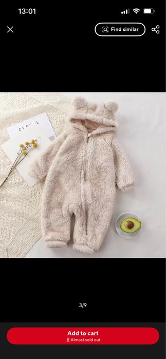 Combinezon hainuta ursulet copii 3-6 luni marimea 66 cm sigilat