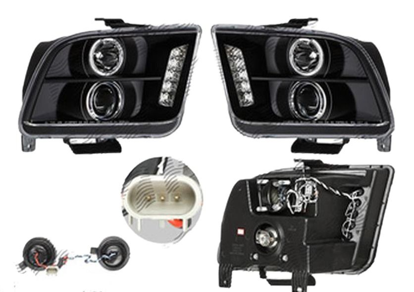 Set faruri tuning Ford Mustang, 09.2004-02.2009, Taiwan, partea stanga+dreapta, Tip=USA; tip bec H1+H1; manual; negru, transparent; Omologare: SAE