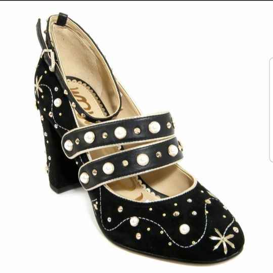 Pantofi Sam Edelman 38 noi piele naturala negri cu perle superbi