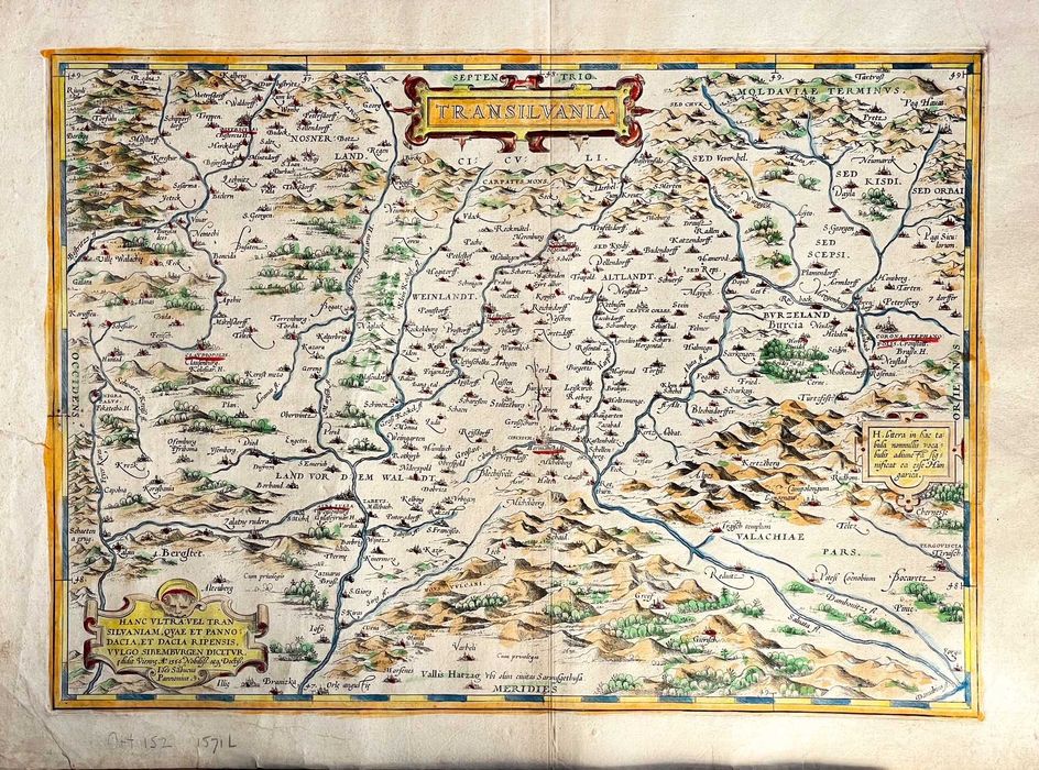 Hartă veche Transilvania din anul 1566 - Document istoric orginal