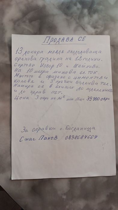 Продавам орехови градини на 15години оградени
