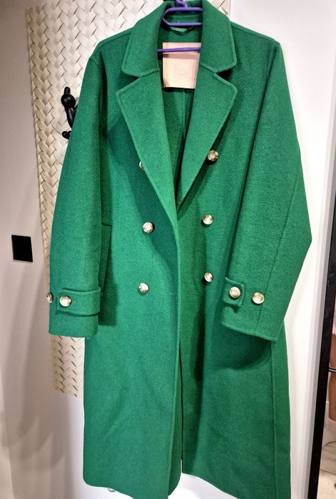 Вълнено преходно палто зелено oversized