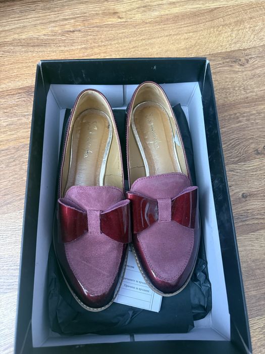 Обувки мокасини винено червено с велур 37 номер