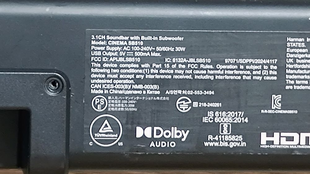 Soundbar JBL Cinema SB510 defecta pentru piese/reparat