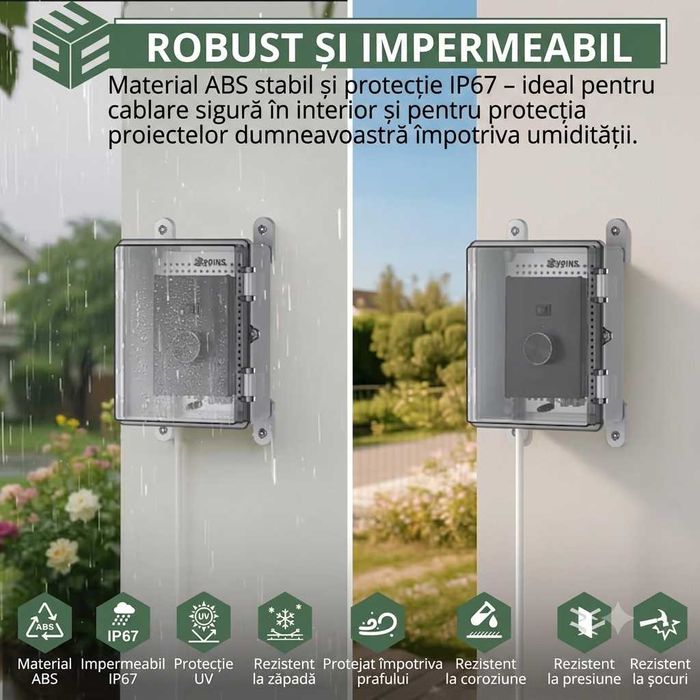 Cutie de distributie 22x17x11cm, IP65, tablou electric, plastic ABS, capac transparent, Rezistenta la Apa, Praf si UV, Gri Deschis