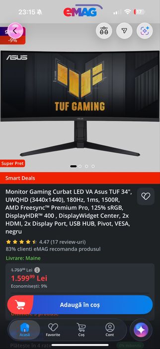 ASUS TUF Gaming VG34VQL3A – 34” Ultrawide 3440×1440, 180Hz