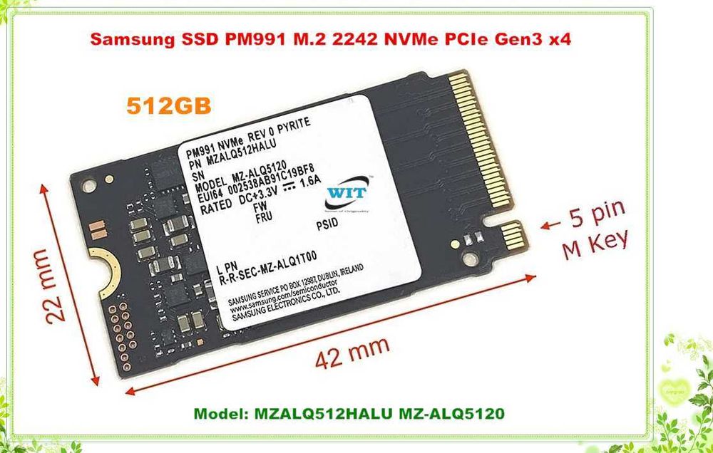 SSD 512GB Samsung slot M.2 dimensiune 2242 42mm NVMe PCIe3.0 PM991 nou