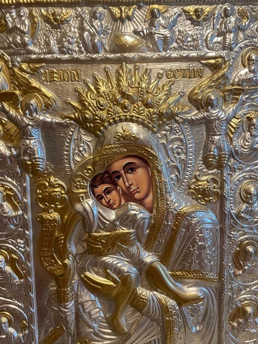 icoana argintata icoana veche  maica domnului icoana veche dim 30x40