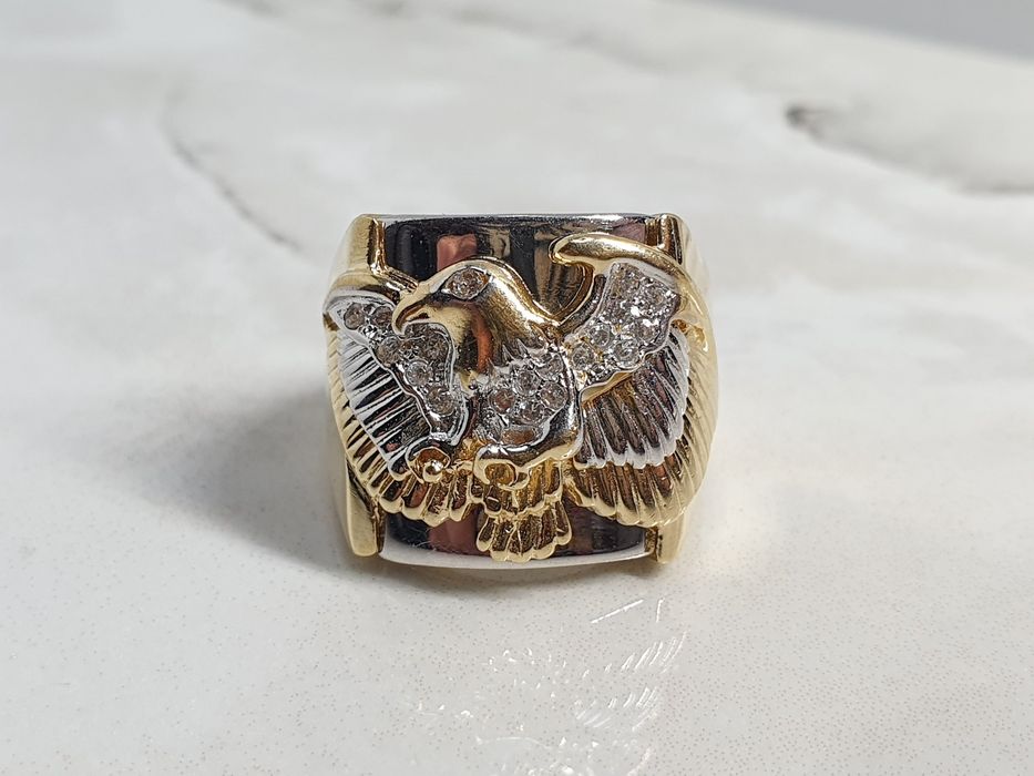 Inel bărbătesc din aur de 14K cu vultur și zirconiu cubic – mărimea 60 – 13,58 g