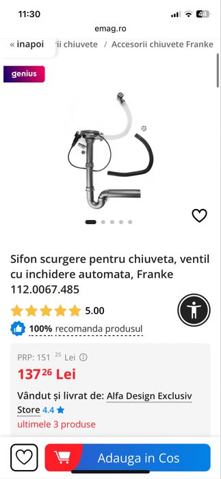 Franke 112.0067.485 sifon scurgere pentru chiuvete