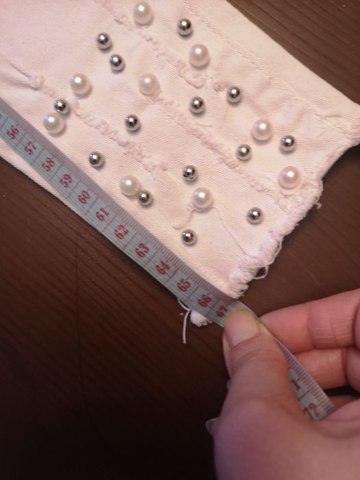 Бели, еластични 3/4 дънки с перли за момиче 6 години