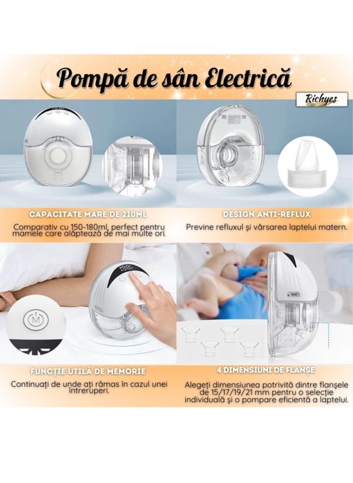 Pompa de sân Epectrica Portabilă, 4 Functii, 12 Nivele Intensitate