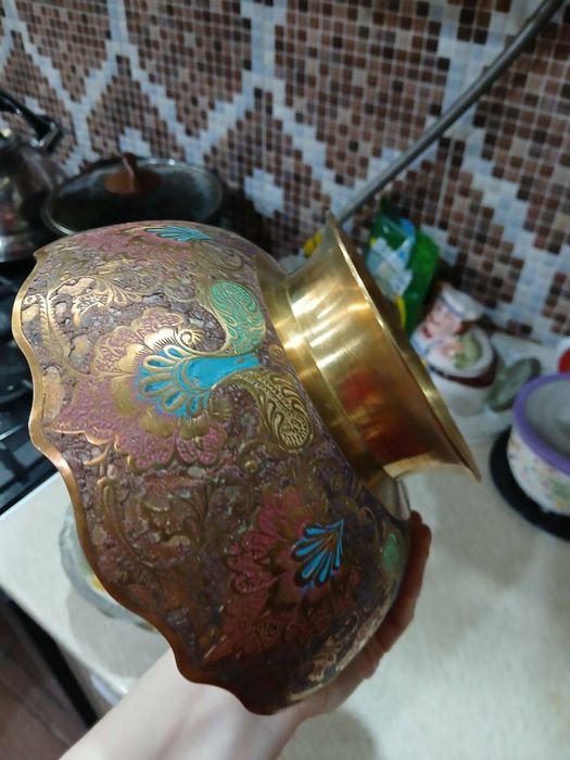 Ваза фруктовница латунь и эмаль